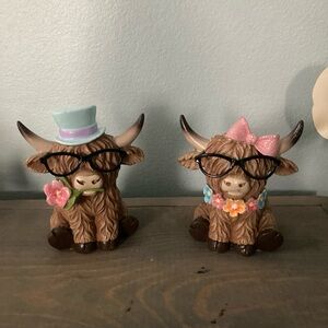 Adorable Highland Cow Figurines with Glasses